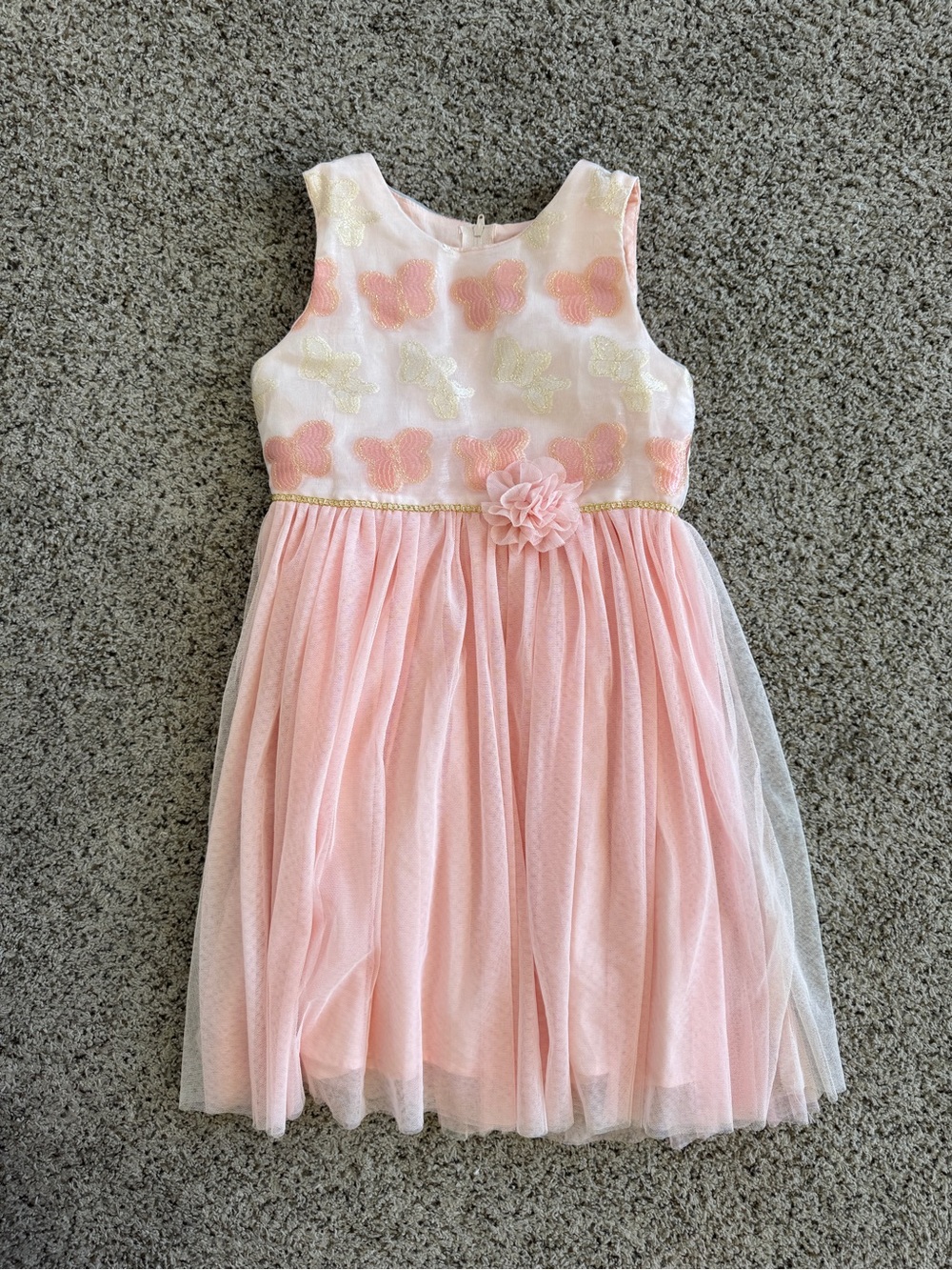 Popatu Pink & Gold Butterfly Tulle Dress for Girls